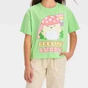 Squishmallows Rainbow Boxy Short Sleeve Graphic St Patrick’s Day T-Shirt Girls